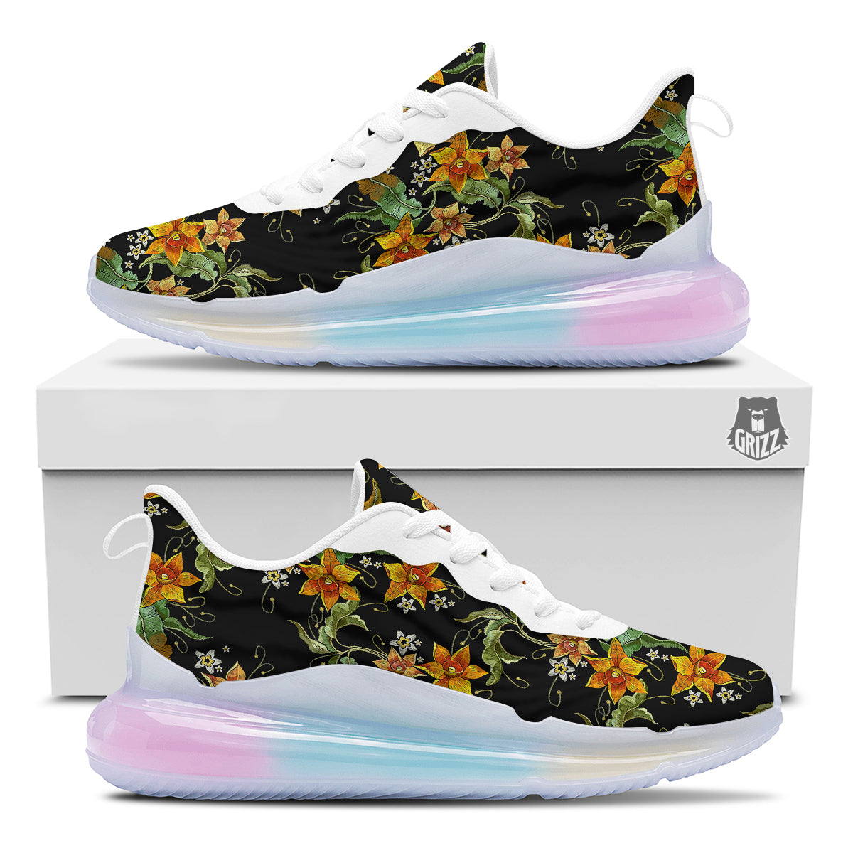 Flower Daffodil Vintage Print Pattern Running Sneakers-grizzshop