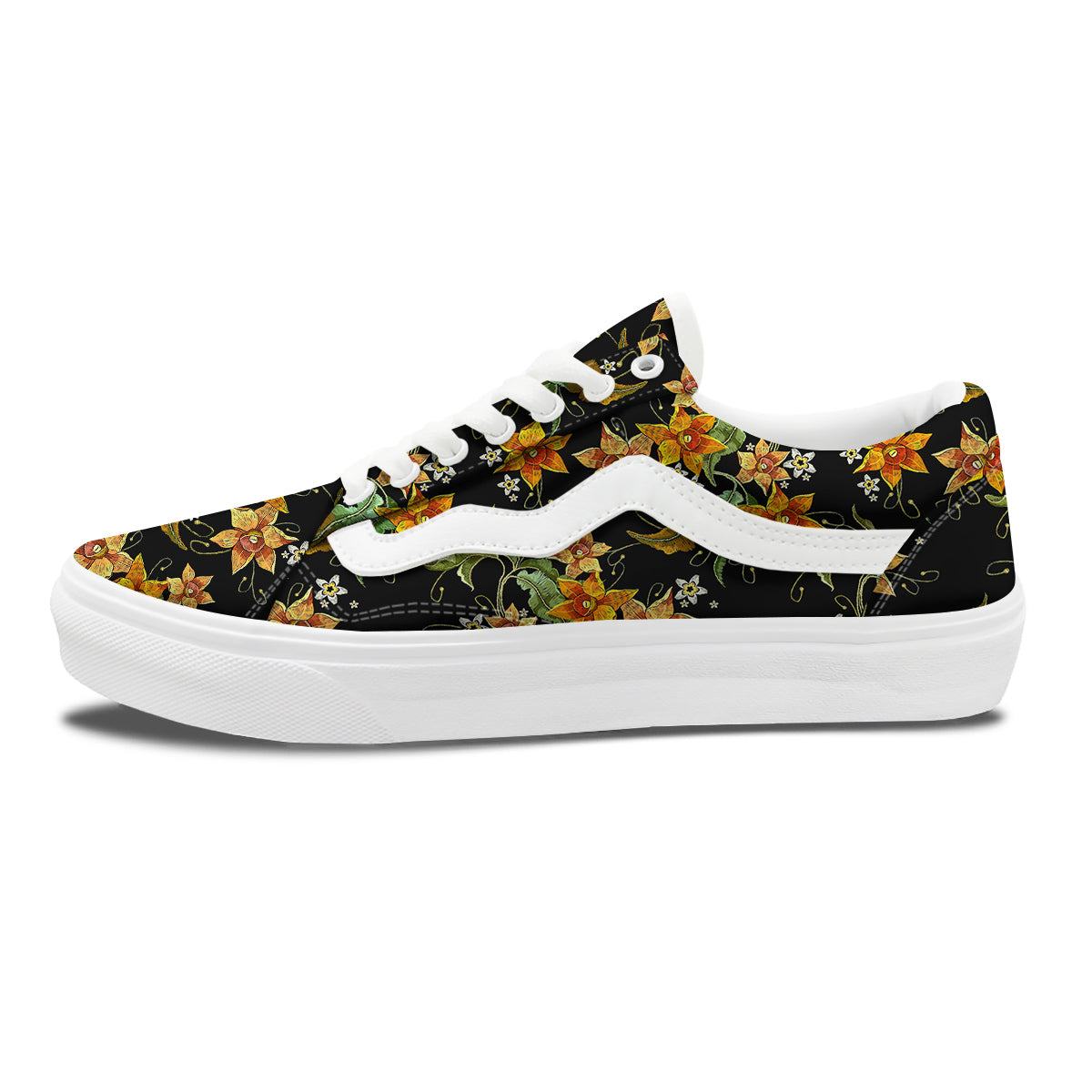 Flower Daffodil Vintage Print Pattern Skate Shoes-grizzshop