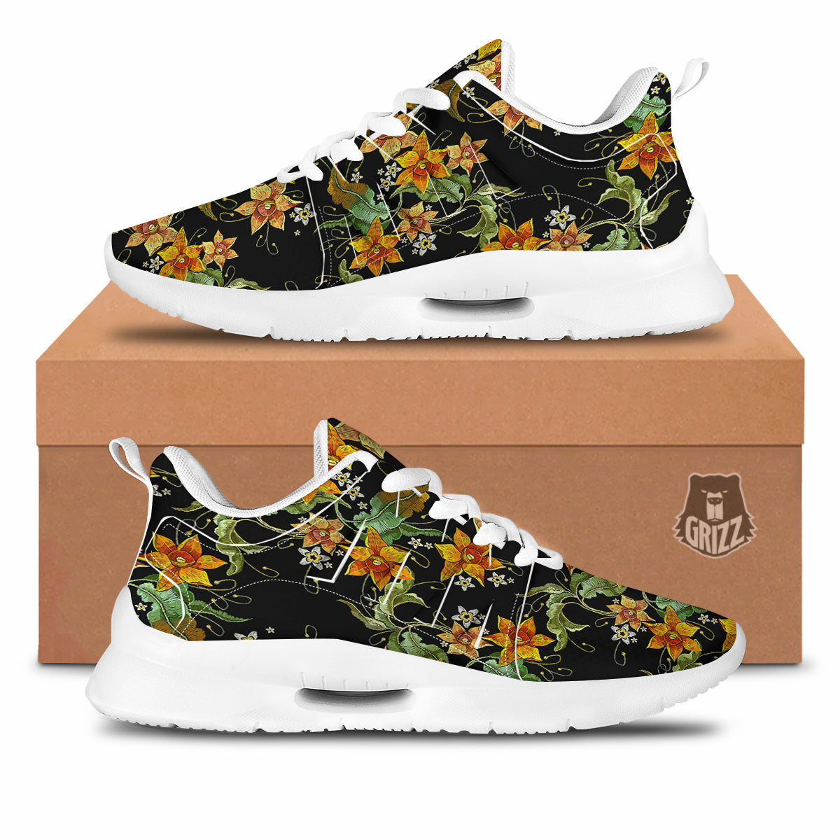 Flower Daffodil Vintage Print Pattern Tennis Shoes-grizzshop