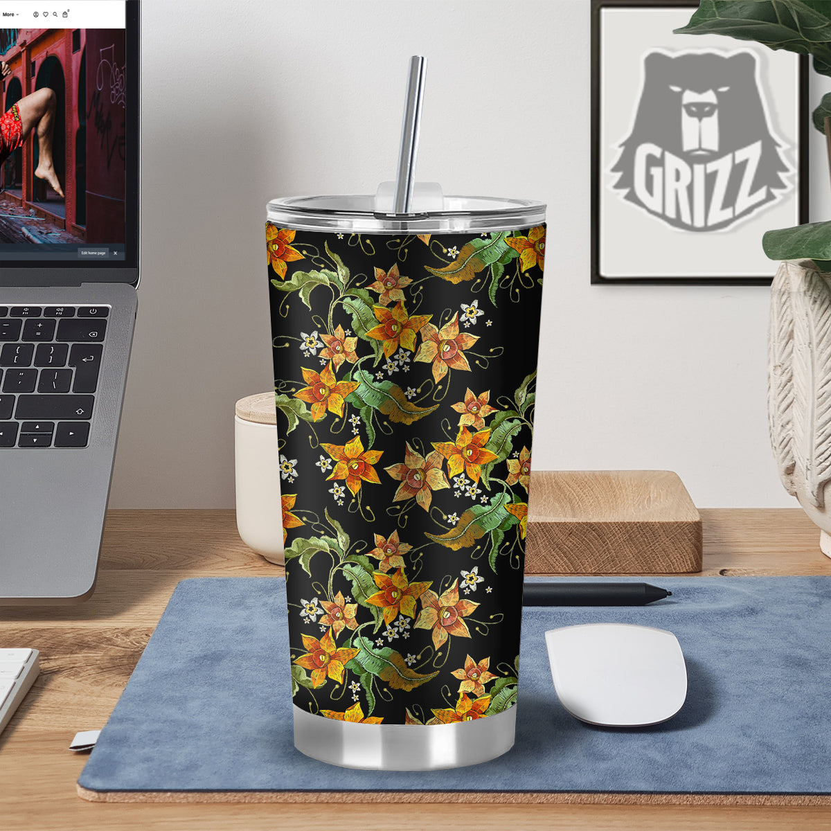 Flower Daffodil Vintage Print Pattern Tumbler-grizzshop