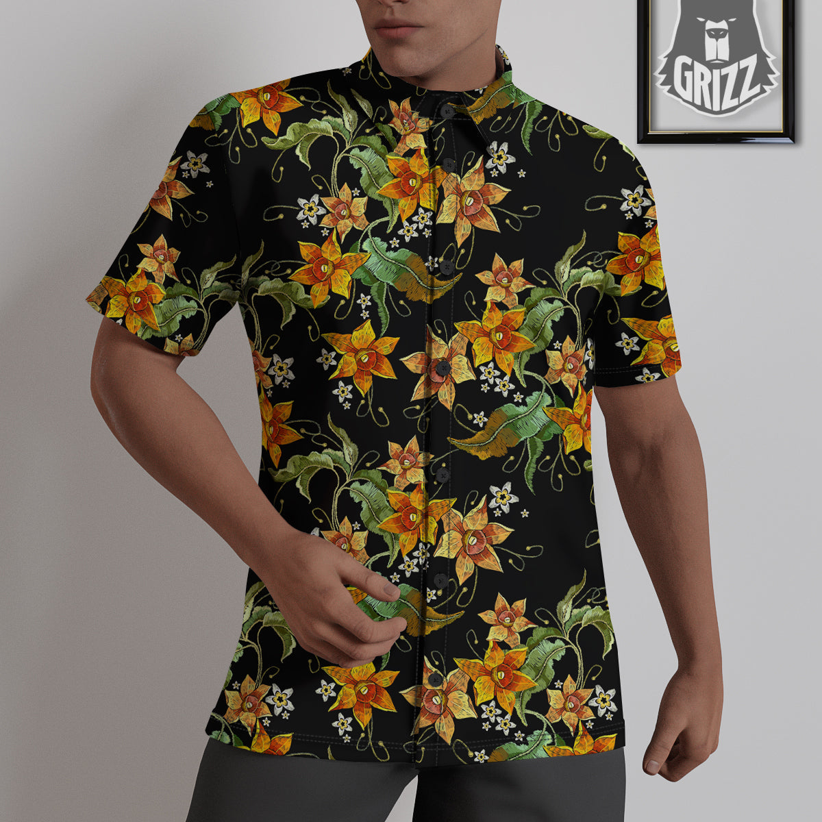 Flower Daffodil Vintage Print Pattern Untucked Shirts-grizzshop