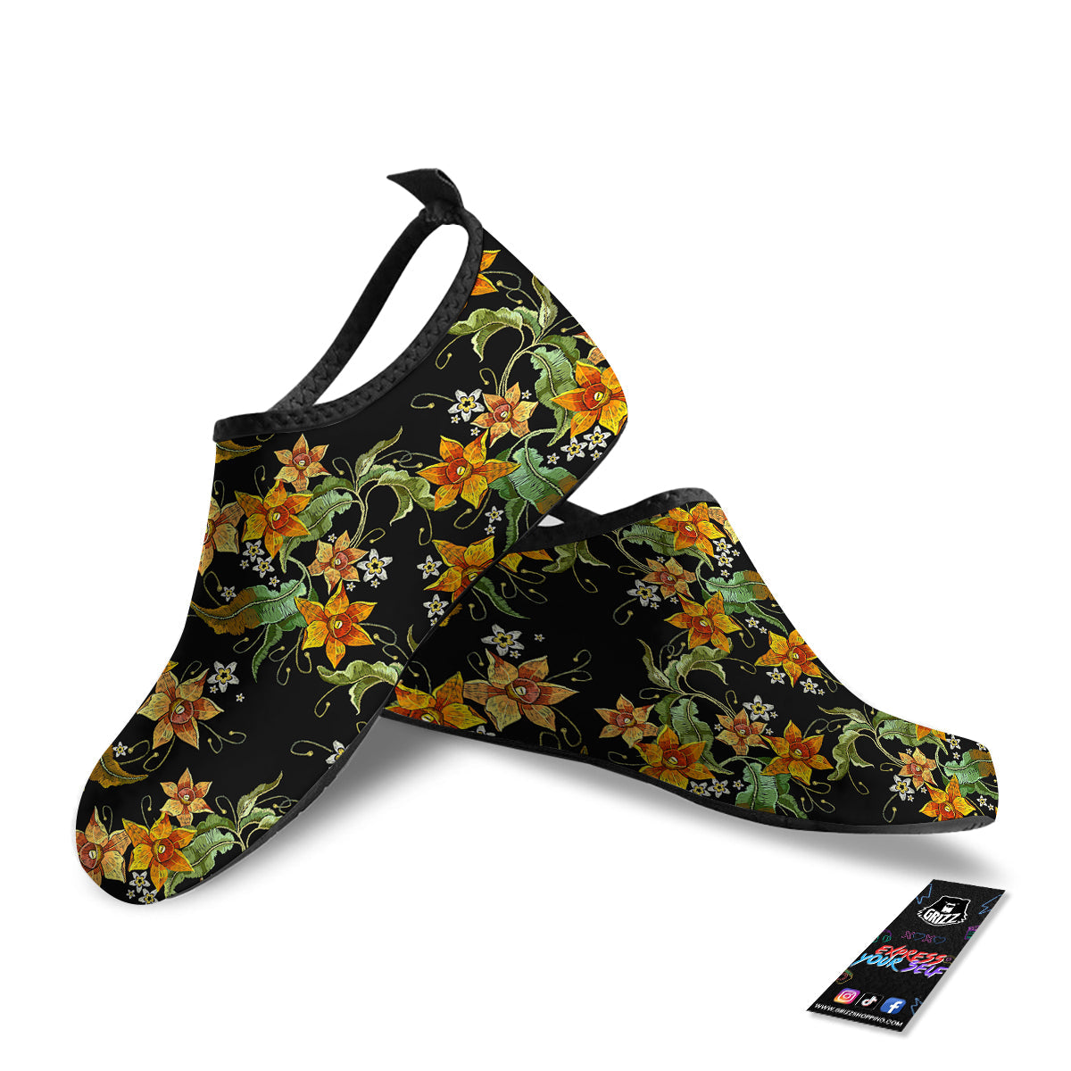Flower Daffodil Vintage Print Pattern Water Shoes-grizzshop