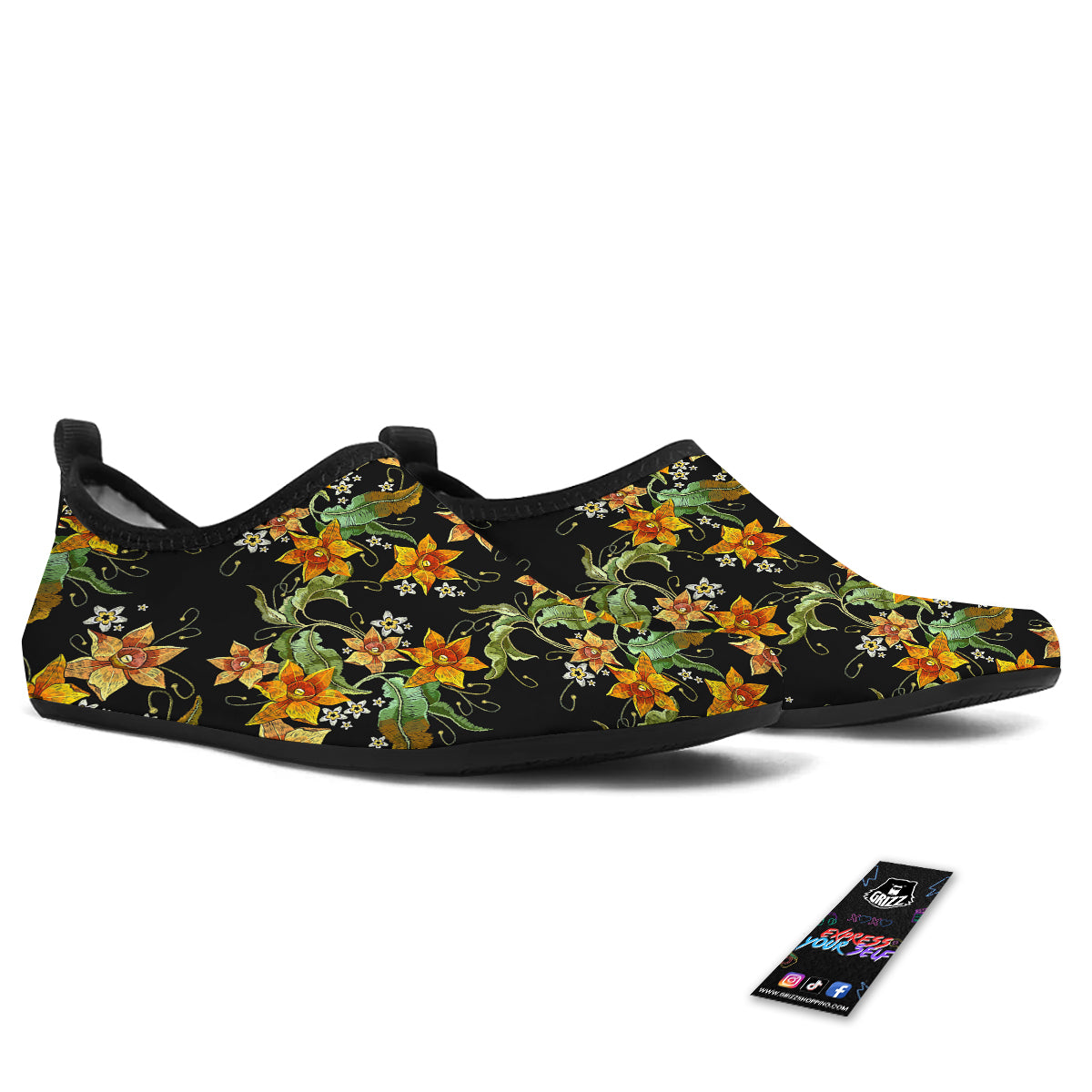 Flower Daffodil Vintage Print Pattern Water Shoes-grizzshop