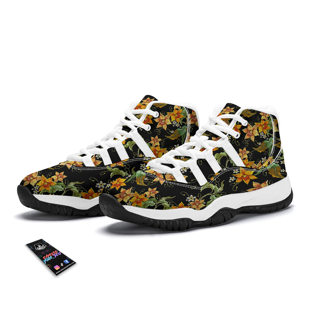 Flower Daffodil Vintage Print Pattern White Bball Shoes-grizzshop