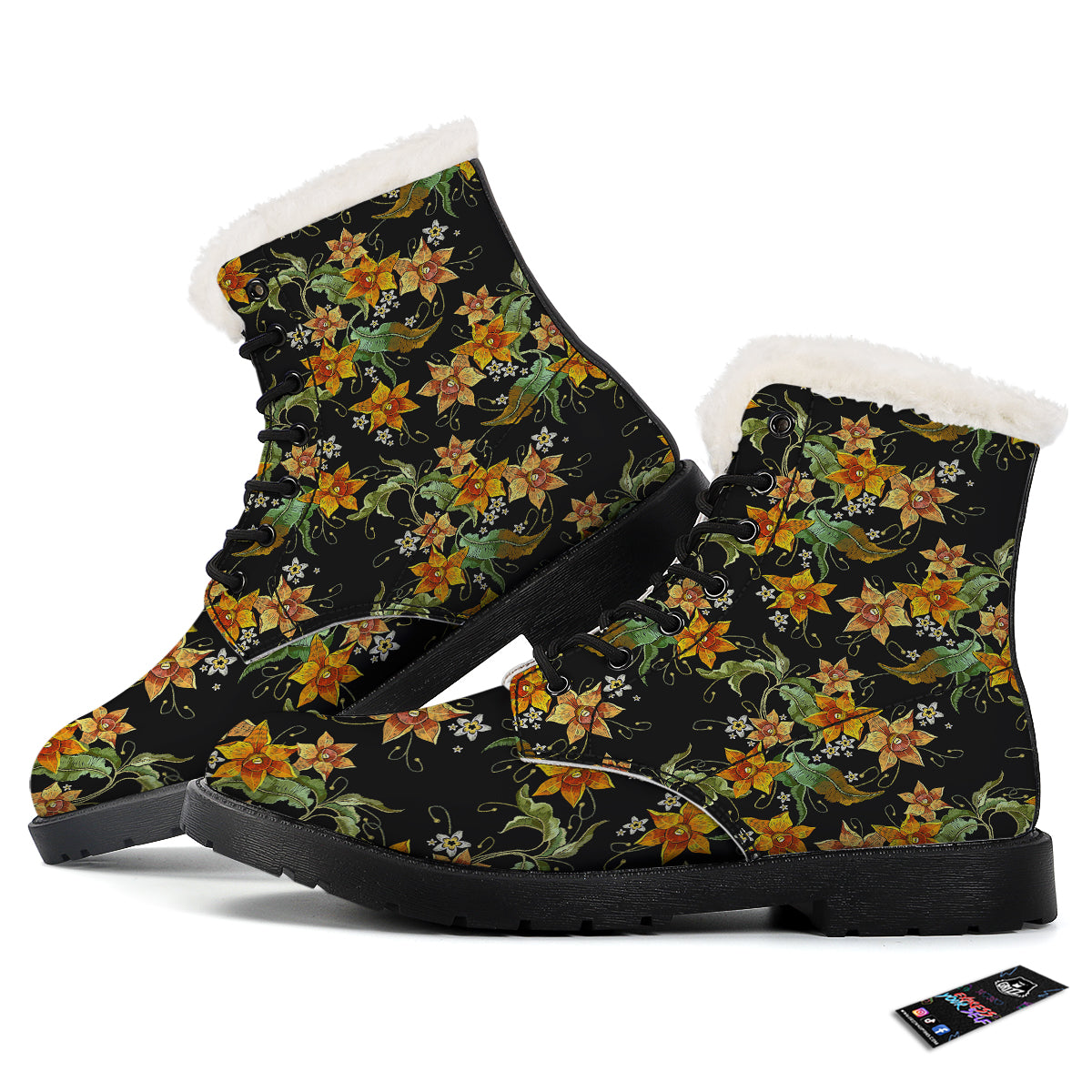 Flower Daffodil Vintage Print Pattern Winter Boots-grizzshop