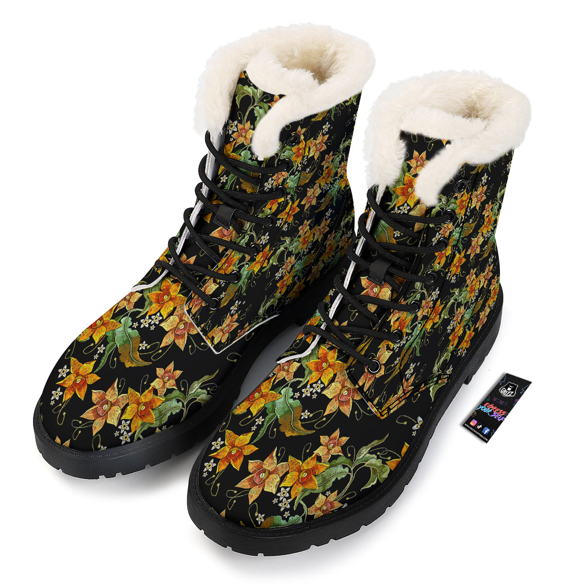 Flower Daffodil Vintage Print Pattern Winter Boots-grizzshop