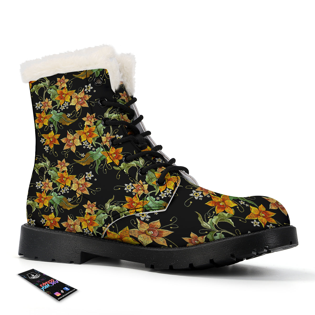 Flower Daffodil Vintage Print Pattern Winter Boots-grizzshop