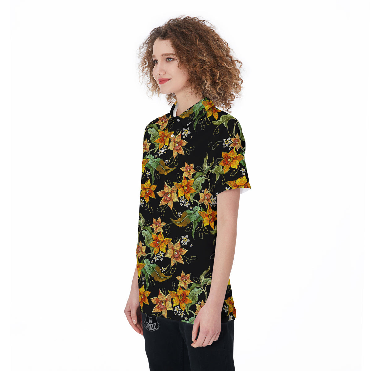 Flower Daffodil Vintage Print Pattern Women's Golf Shirts-grizzshop
