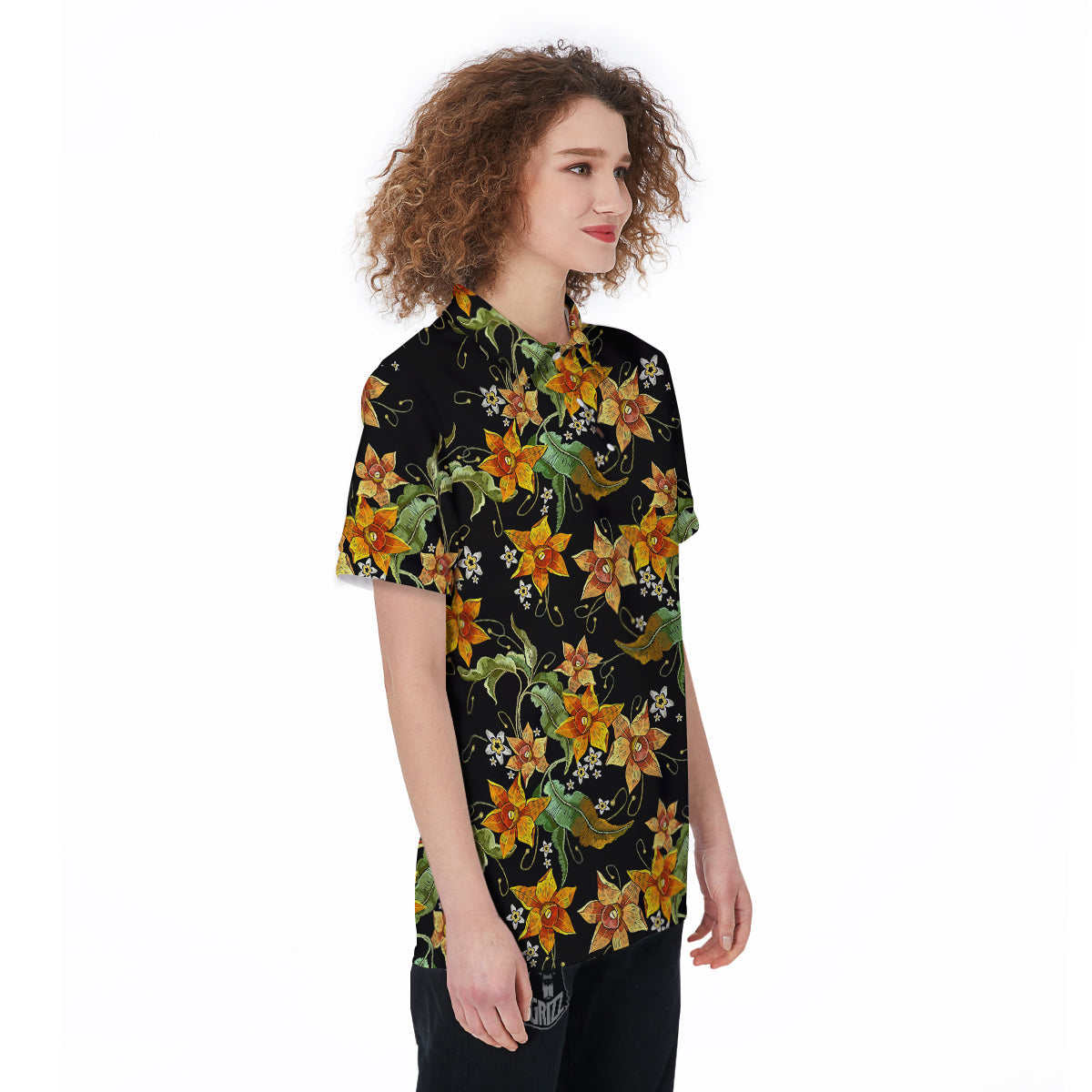 Flower Daffodil Vintage Print Pattern Women's Golf Shirts-grizzshop