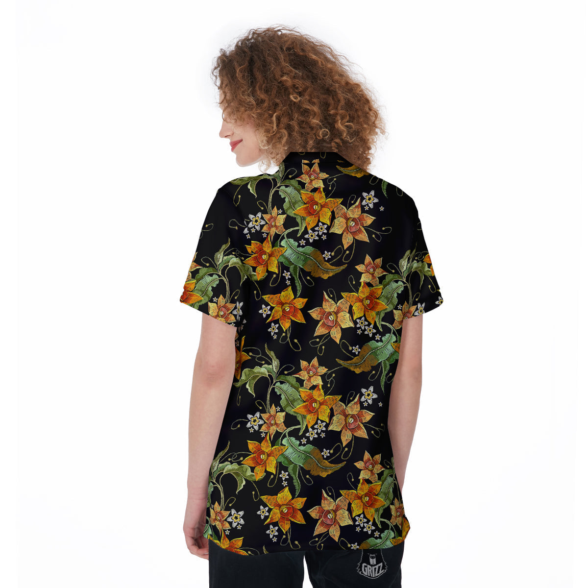 Flower Daffodil Vintage Print Pattern Women's Golf Shirts-grizzshop