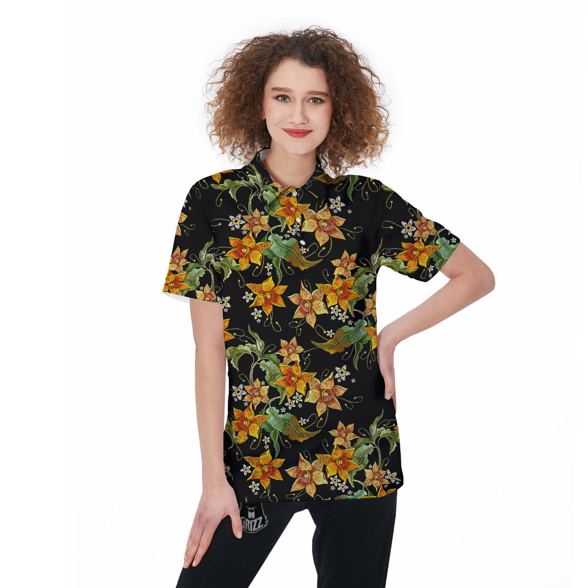 Flower Daffodil Vintage Print Pattern Women's Golf Shirts-grizzshop