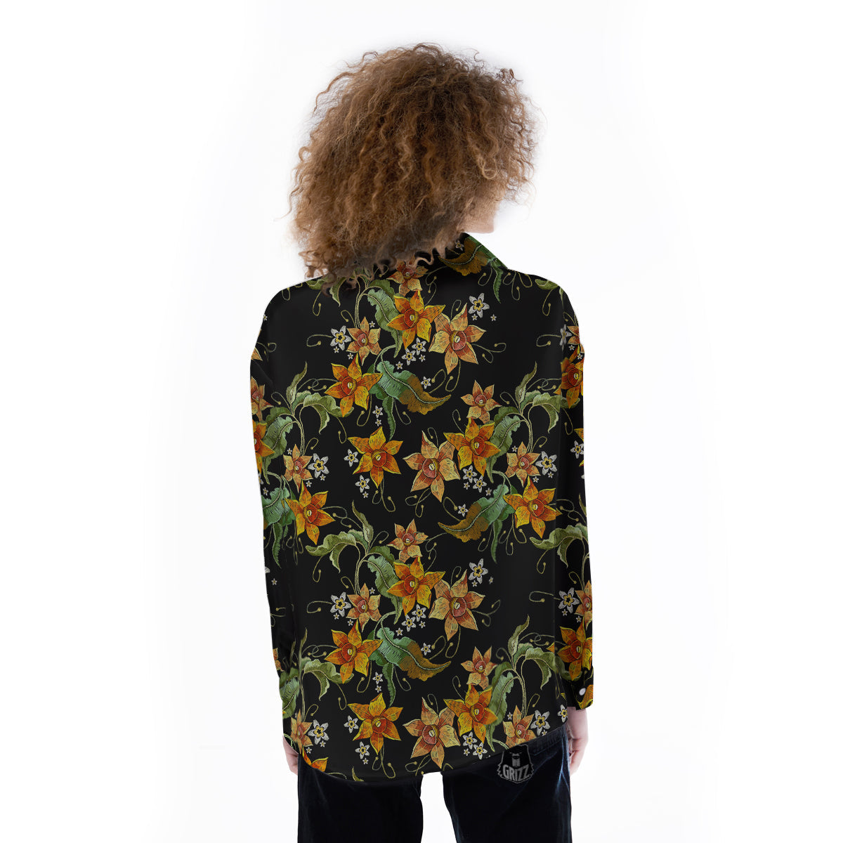 Flower Daffodil Vintage Print Pattern Women's Long Sleeve Shirts-grizzshop