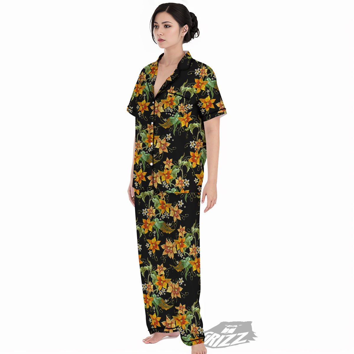 Flower Daffodil Vintage Print Pattern Women's Pajamas Set-grizzshop
