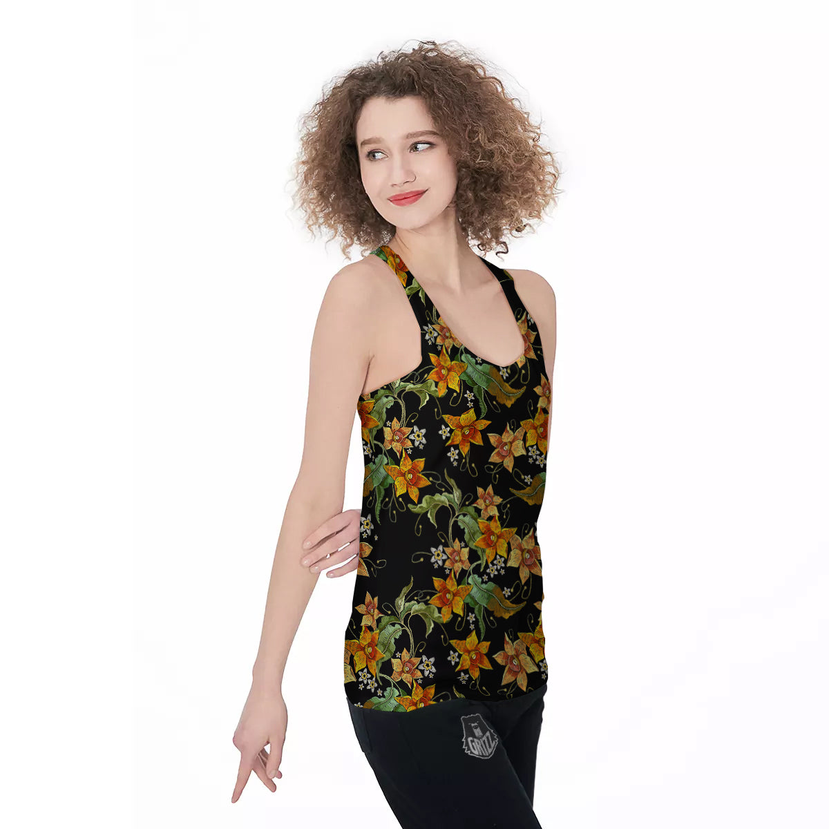 Flower Daffodil Vintage Print Pattern Women's Racerback Tank Top-grizzshop