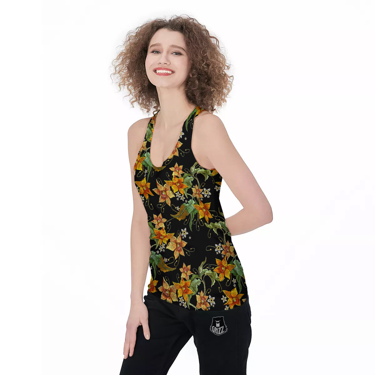Flower Daffodil Vintage Print Pattern Women's Racerback Tank Top-grizzshop