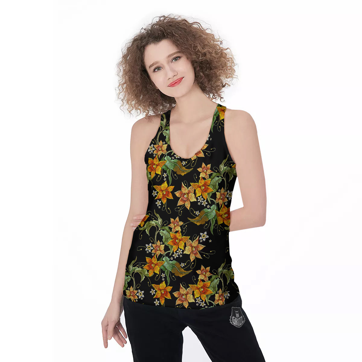 Flower Daffodil Vintage Print Pattern Women's Racerback Tank Top-grizzshop