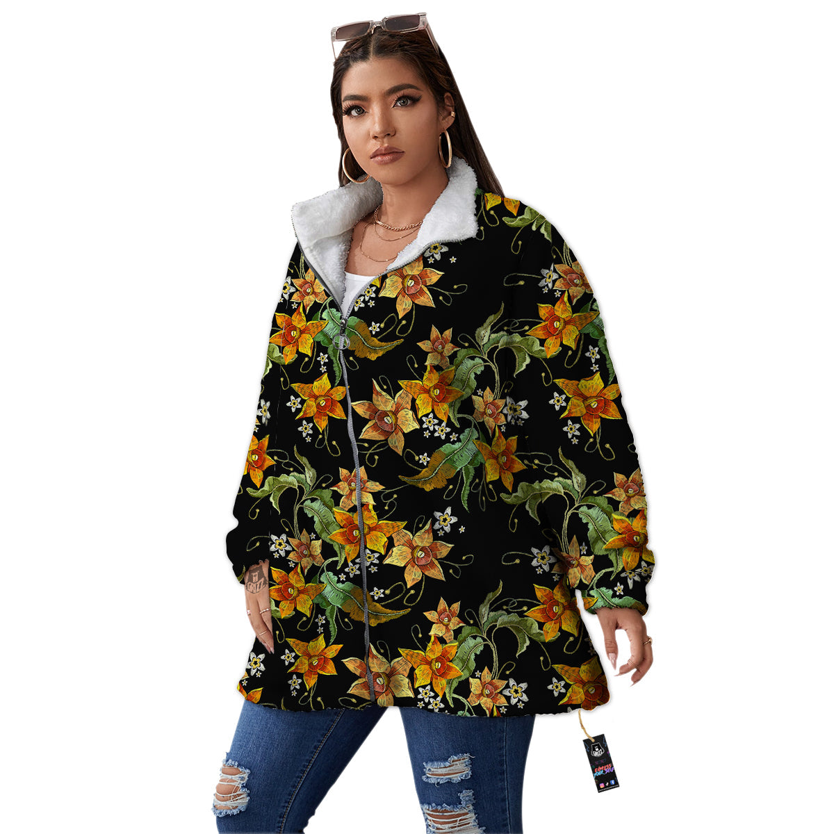 Flower Daffodil Vintage Print Pattern Women's Sherpa Jacket-grizzshop