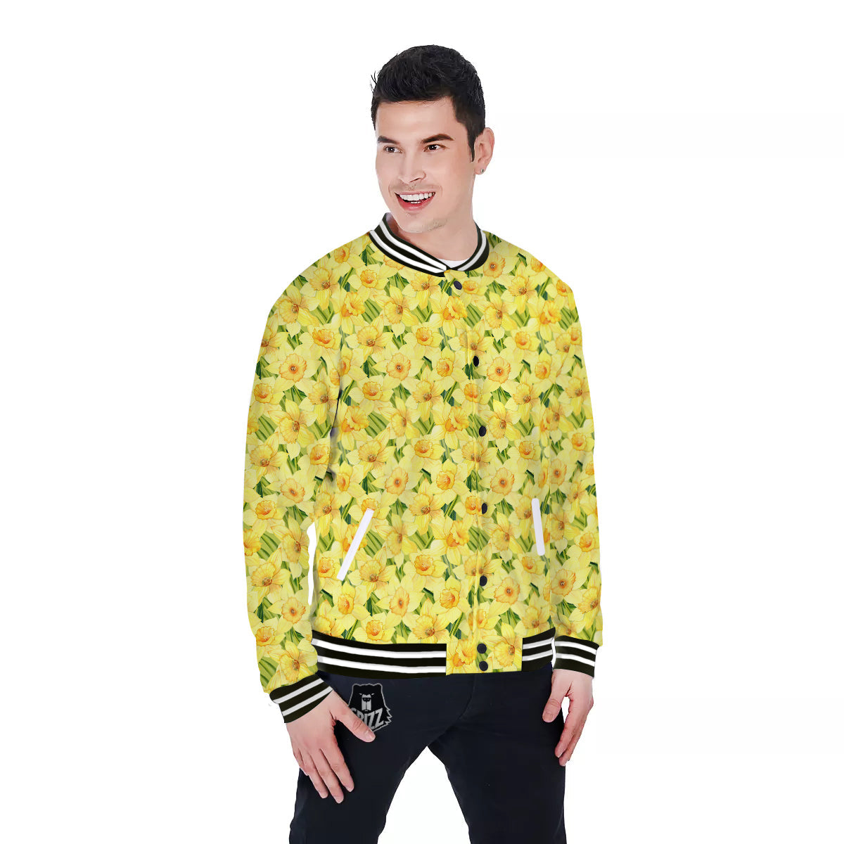 Flower Daffodil Watercolor Print Pattern Baseball Jacket-grizzshop