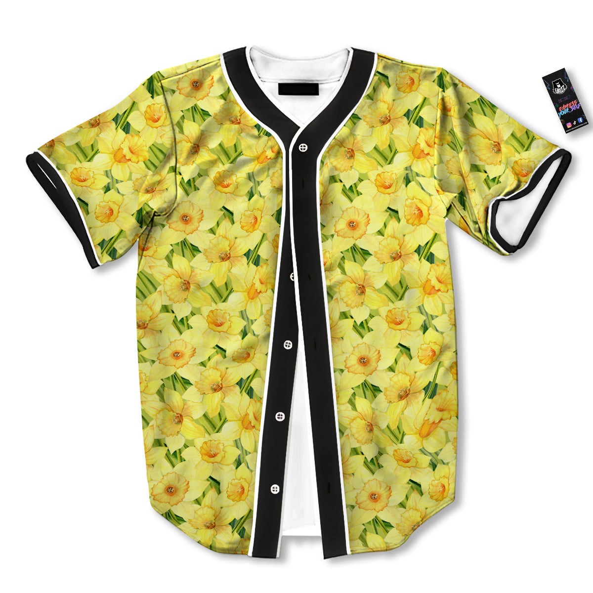Flower Daffodil Watercolor Print Pattern Baseball Jersey-grizzshop