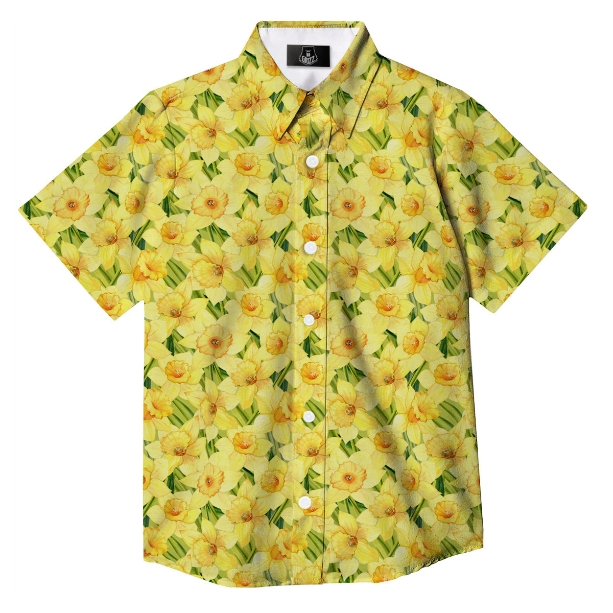 Flower Daffodil Watercolor Print Pattern Button Up Shirt-grizzshop