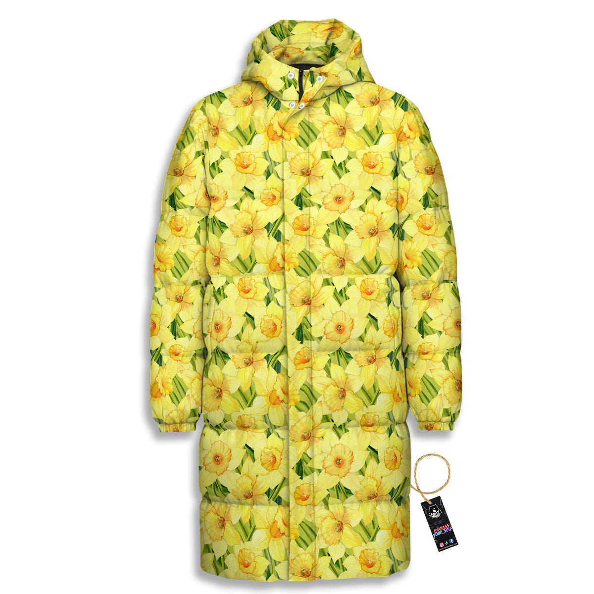 Flower Daffodil Watercolor Print Pattern Long Down Jacket-grizzshop