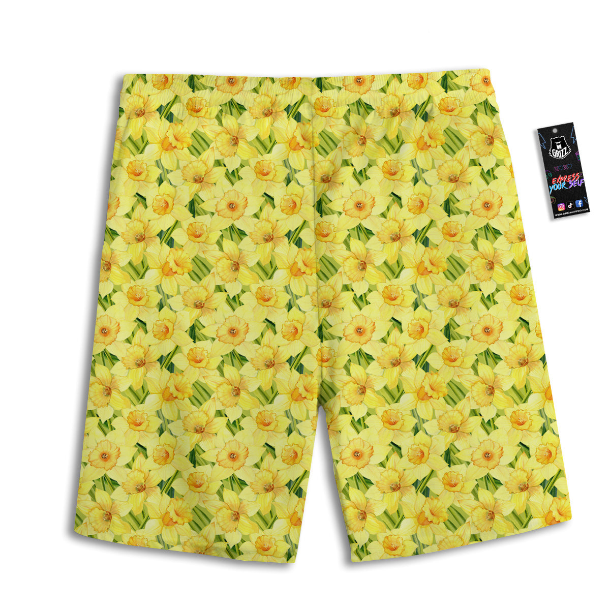 Flower Daffodil Watercolor Print Pattern Men's Athletic Shorts