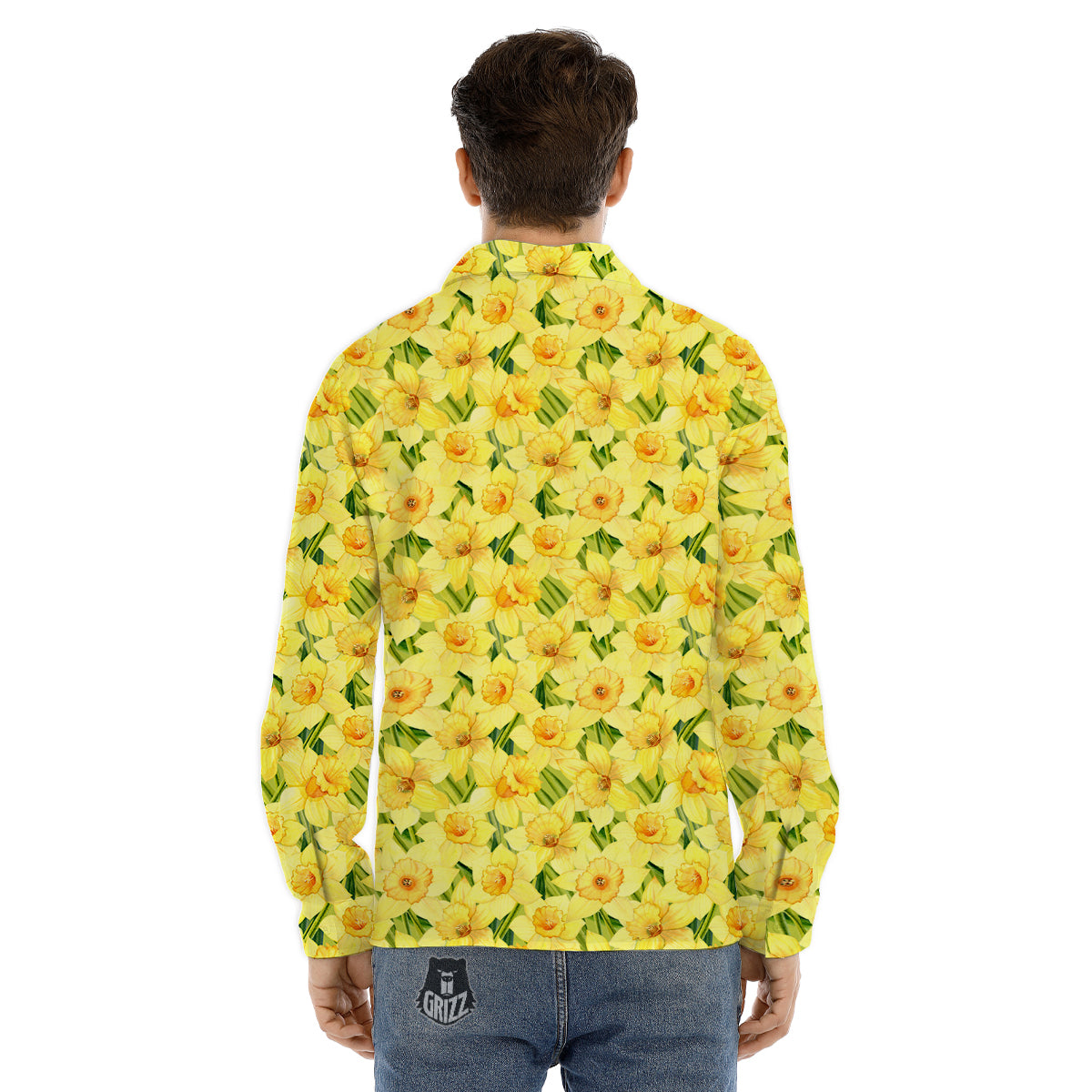 Flower Daffodil Watercolor Print Pattern Men's Dress Shirts-grizzshop