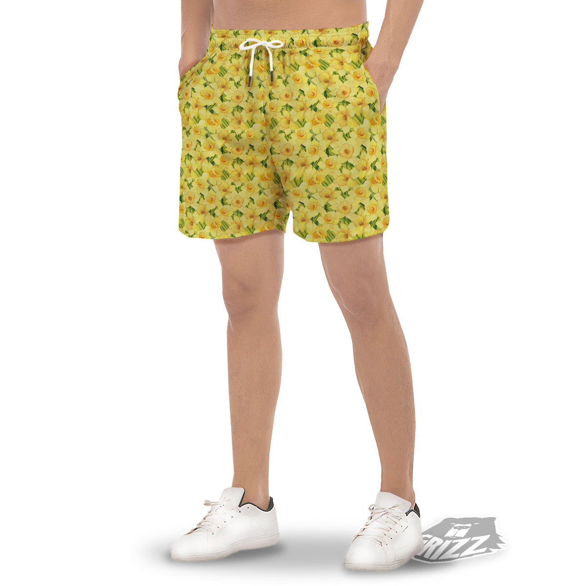 Flower Daffodil Watercolor Print Pattern Men's Gym Shorts-grizzshop
