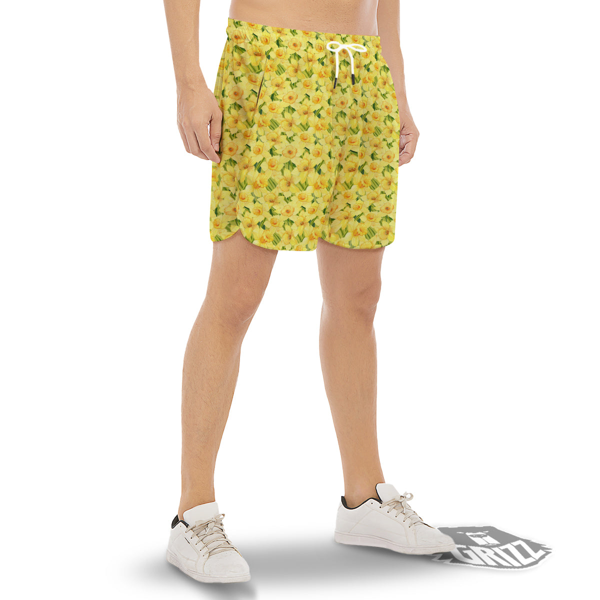 Flower Daffodil Watercolor Print Pattern Men's Gym Shorts-grizzshop