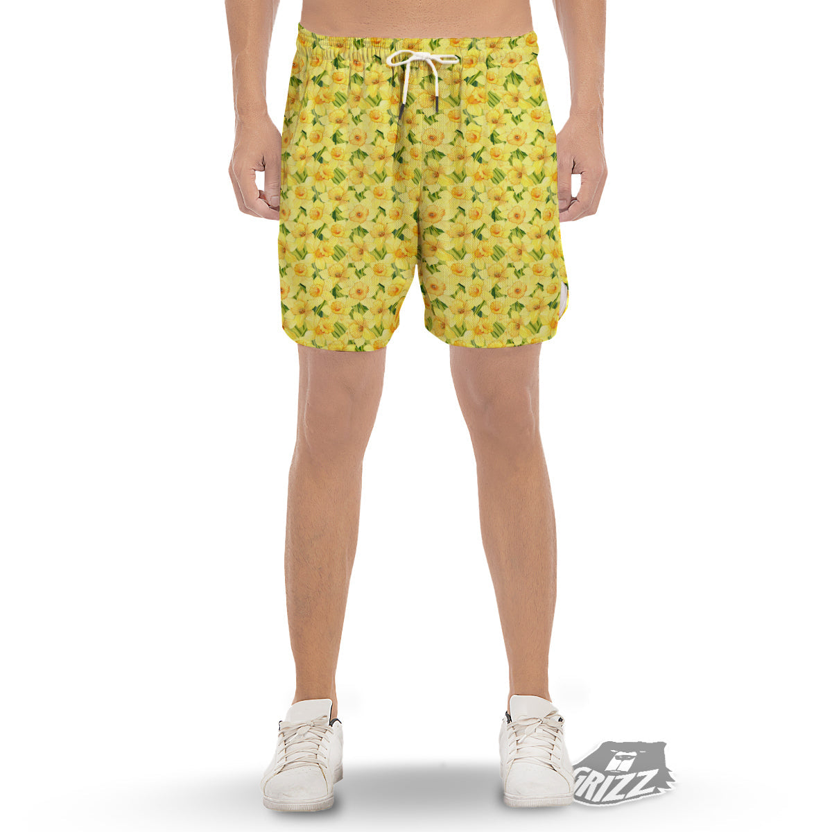 Flower Daffodil Watercolor Print Pattern Men's Gym Shorts-grizzshop