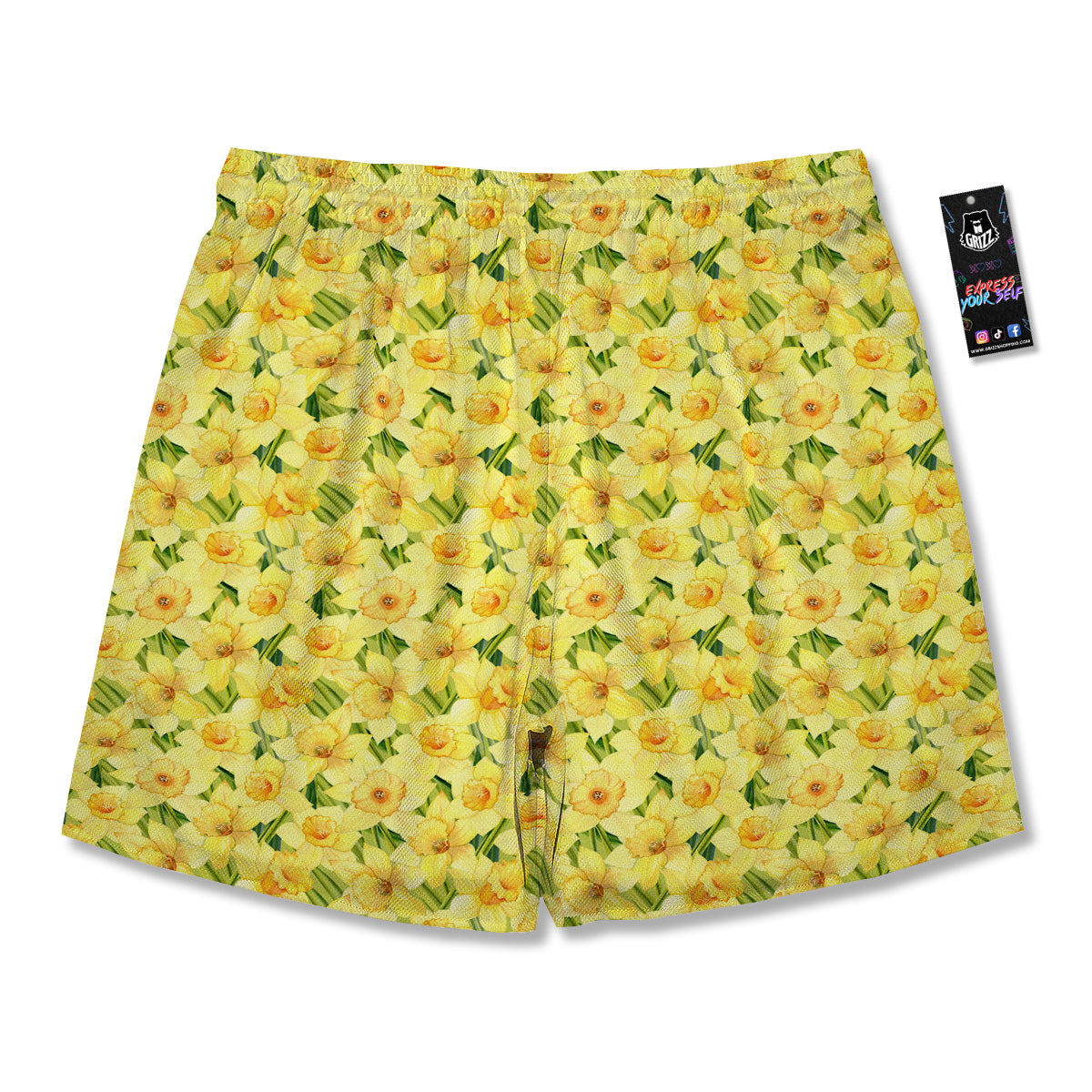 Flower Daffodil Watercolor Print Pattern Men's Running Shorts-grizzshop