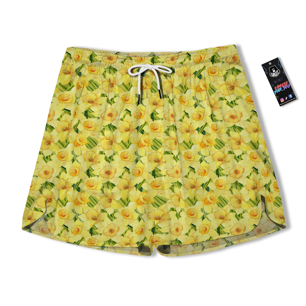 Flower Daffodil Watercolor Print Pattern Men's Running Shorts-grizzshop