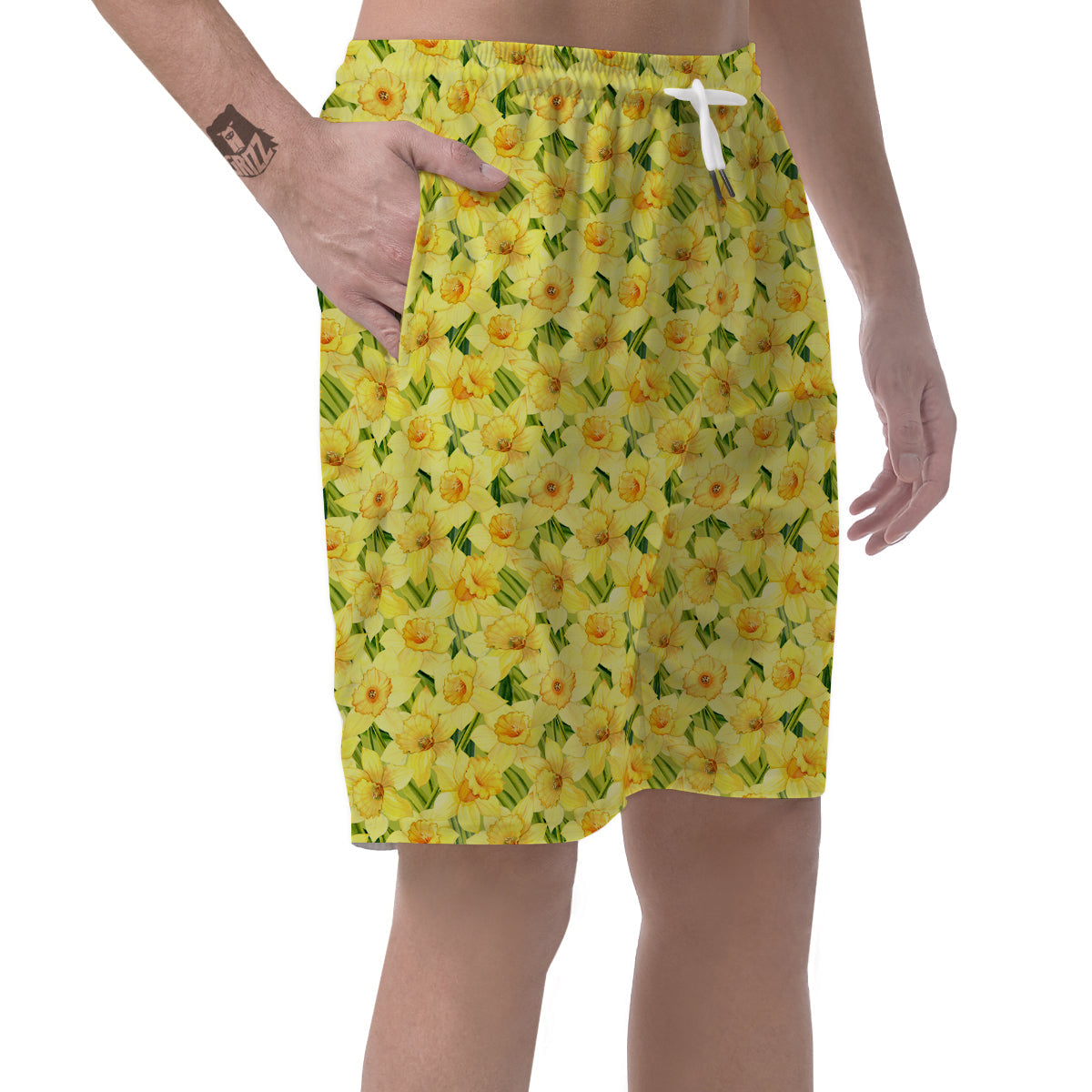 Flower Daffodil Watercolor Print Pattern Men's Shorts-grizzshop