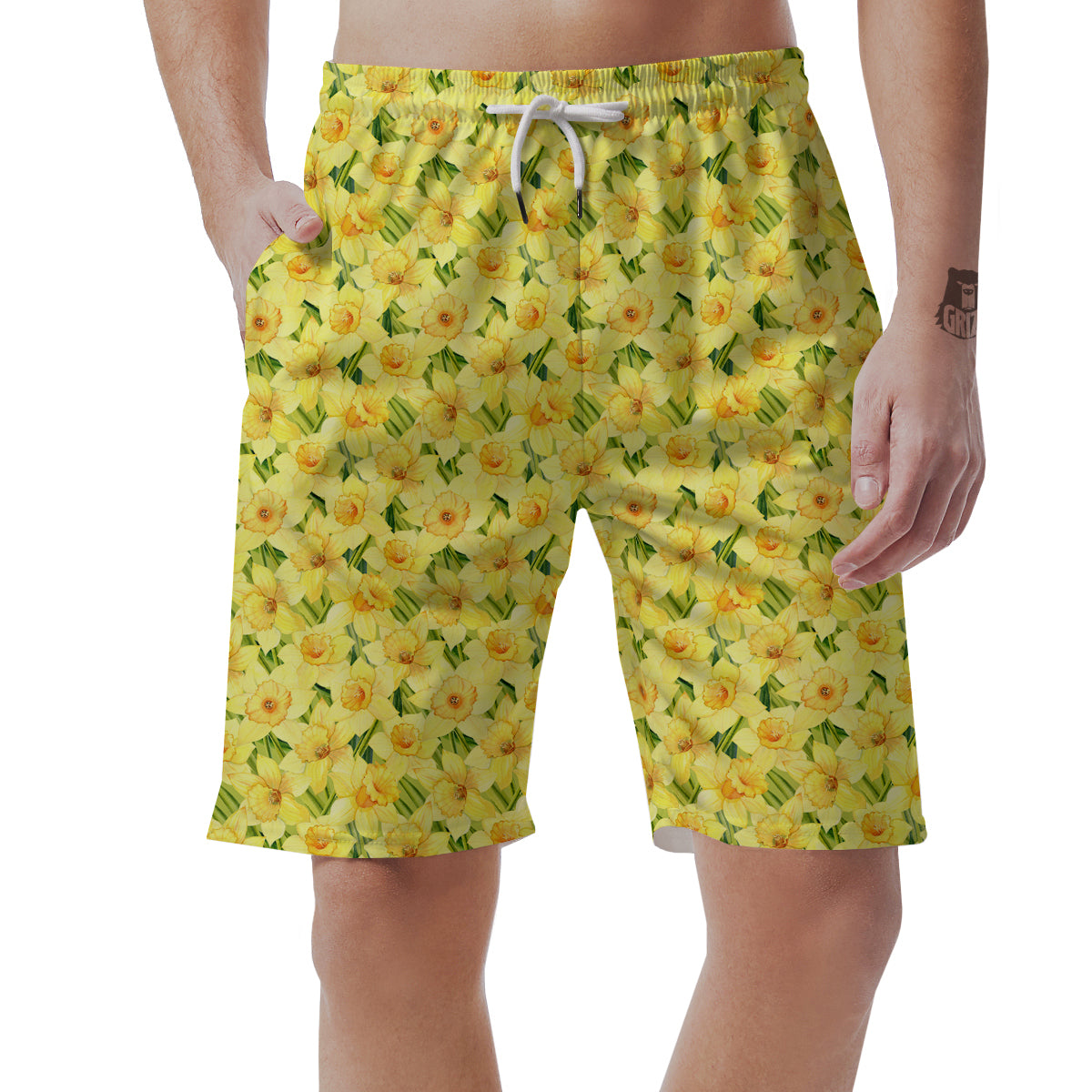 Flower Daffodil Watercolor Print Pattern Men's Shorts-grizzshop