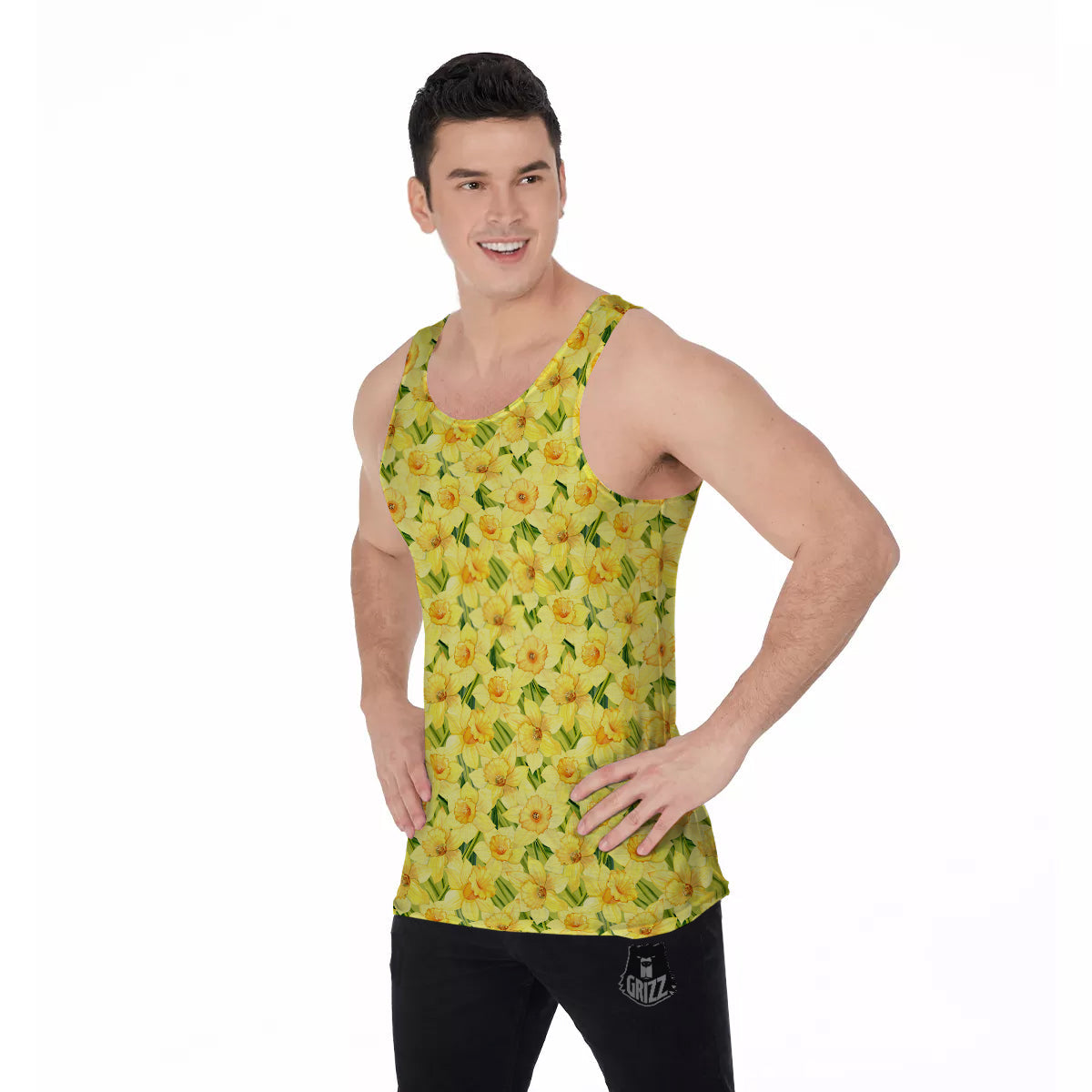 Flower Daffodil Watercolor Print Pattern Men's Tank Top-grizzshop