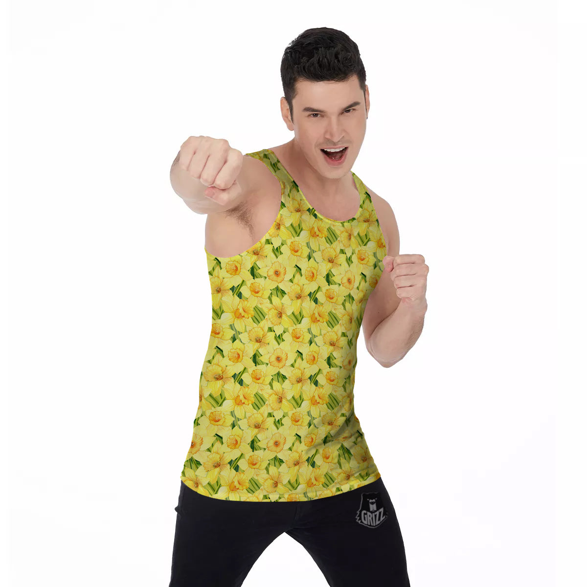 Flower Daffodil Watercolor Print Pattern Men's Tank Top-grizzshop