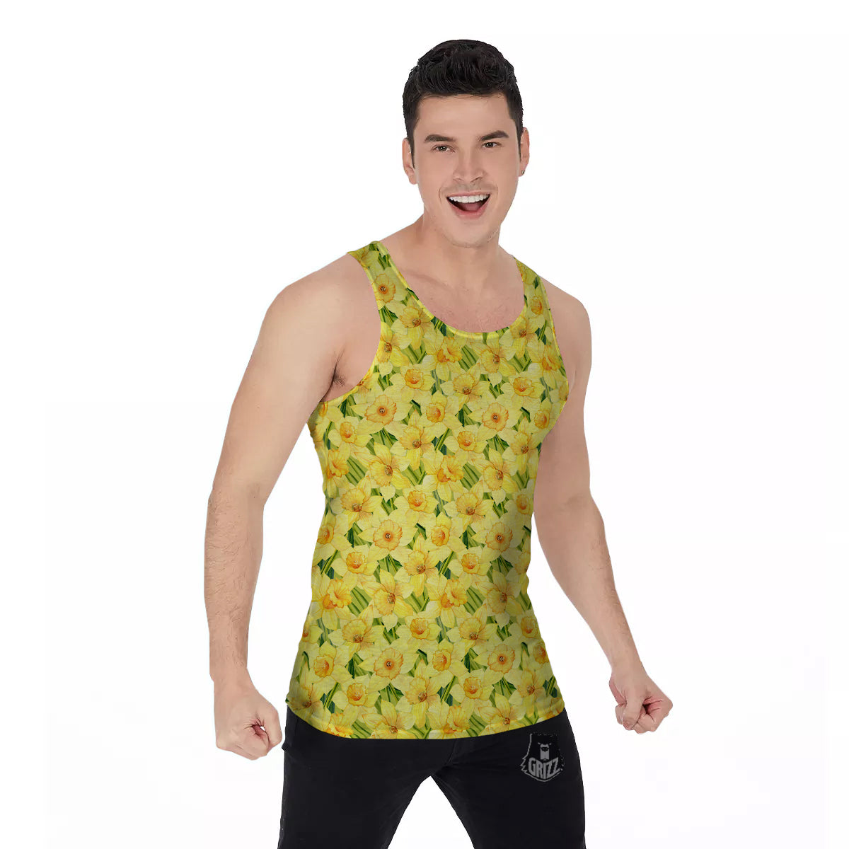 Flower Daffodil Watercolor Print Pattern Men's Tank Top-grizzshop