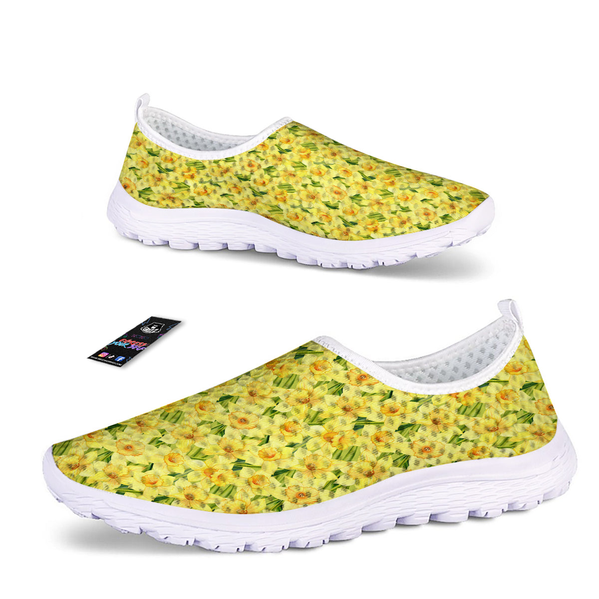 Flower Daffodil Watercolor Print Pattern Nurse Shoes-grizzshop