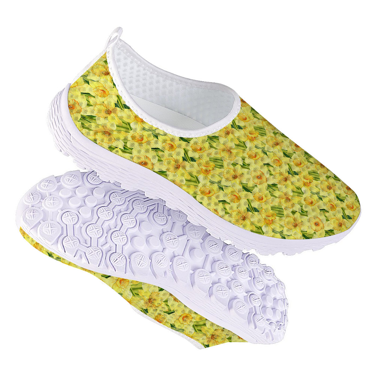 Flower Daffodil Watercolor Print Pattern Nurse Shoes-grizzshop