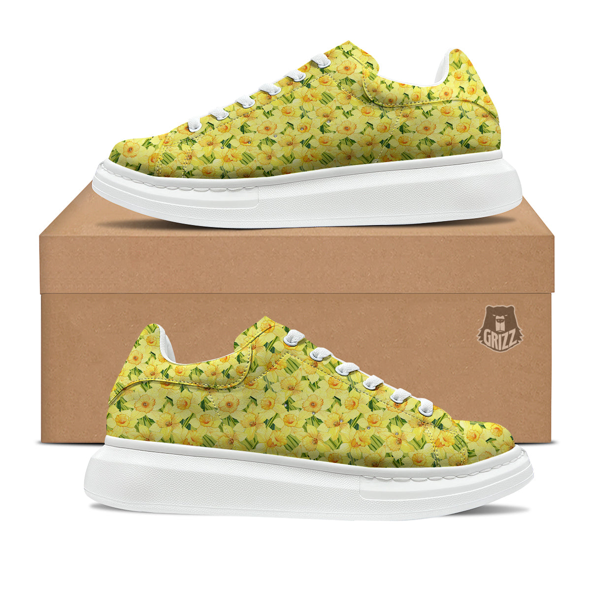 Flower Daffodil Watercolor Print Pattern Platform Shoes-grizzshop
