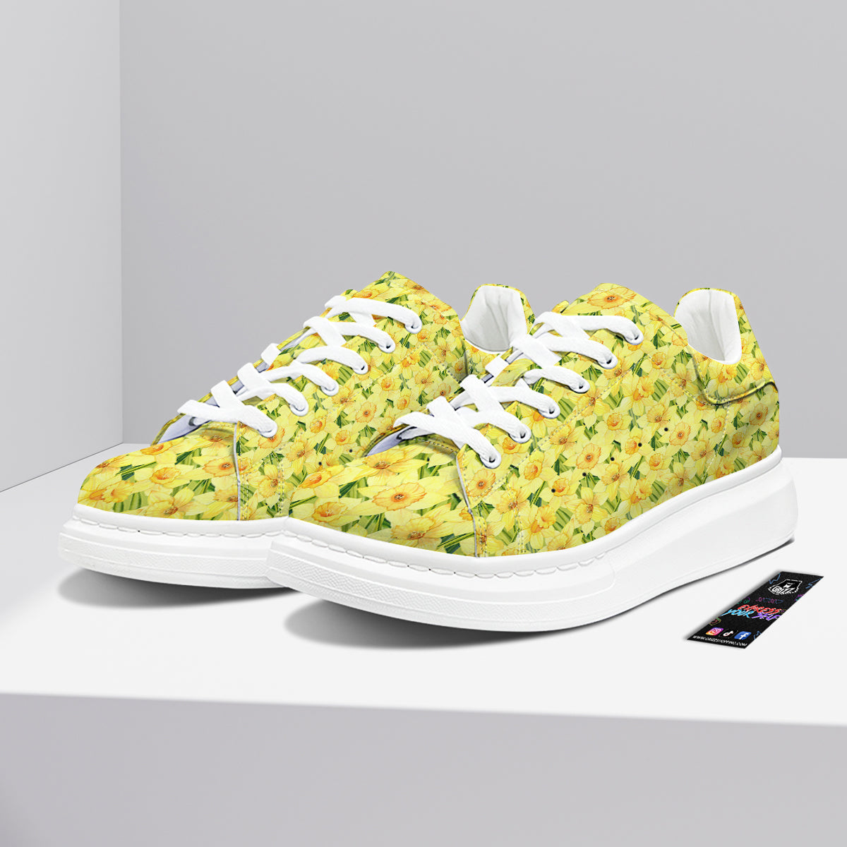 Flower Daffodil Watercolor Print Pattern Platform Shoes-grizzshop