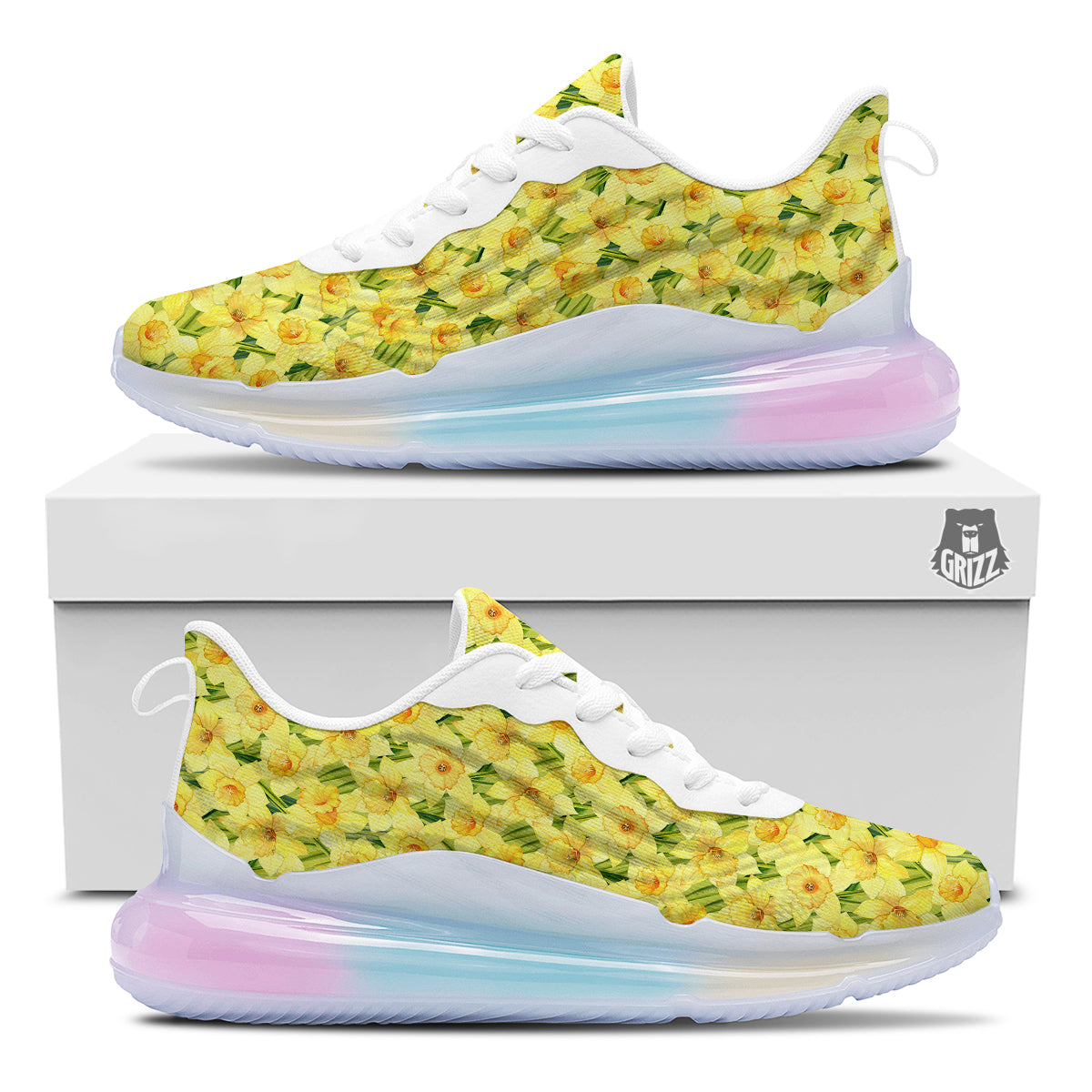 Flower Daffodil Watercolor Print Pattern Running Sneakers-grizzshop