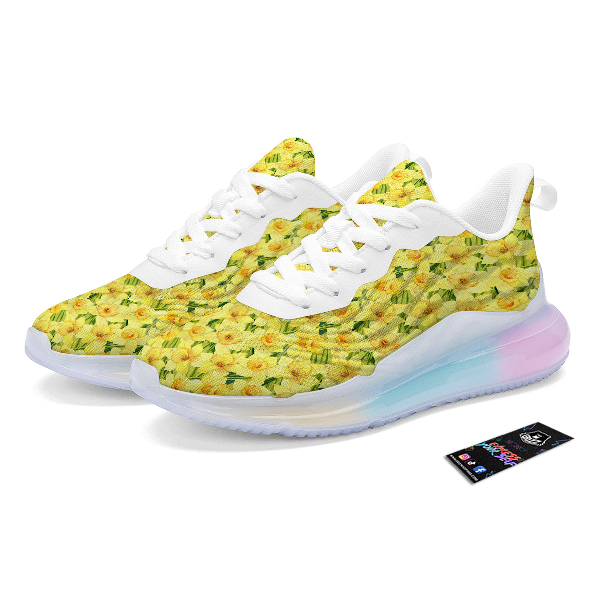 Flower Daffodil Watercolor Print Pattern Running Sneakers-grizzshop