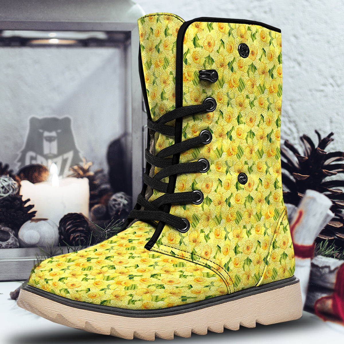 Flower Daffodil Watercolor Print Pattern Snow Boots-grizzshop