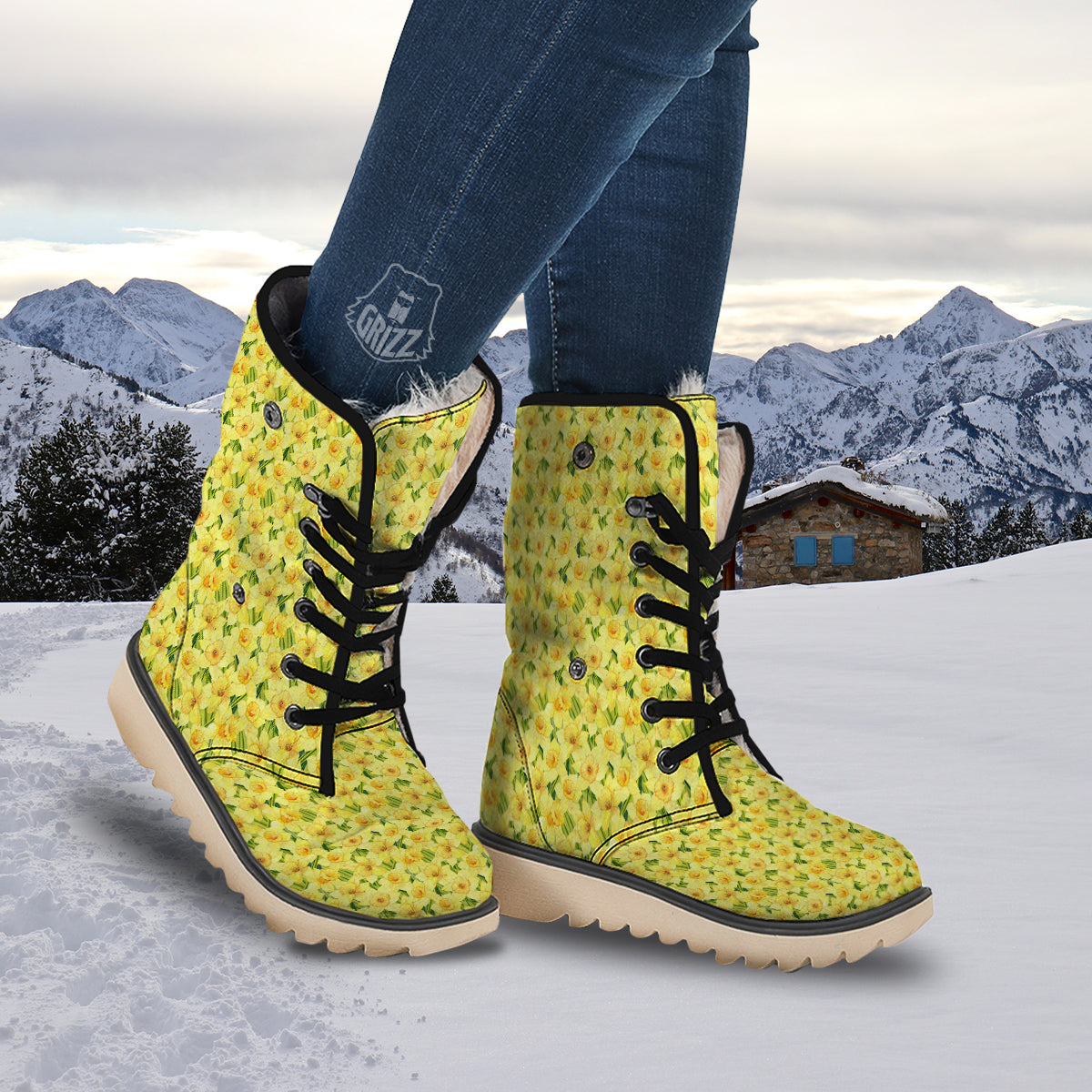 Flower Daffodil Watercolor Print Pattern Snow Boots-grizzshop