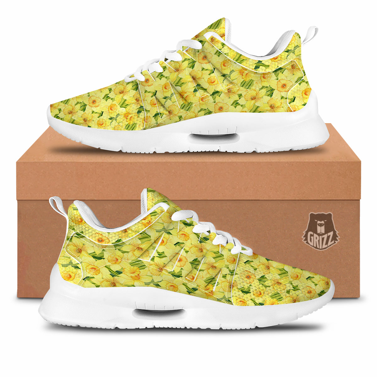 Flower Daffodil Watercolor Print Pattern Tennis Shoes-grizzshop