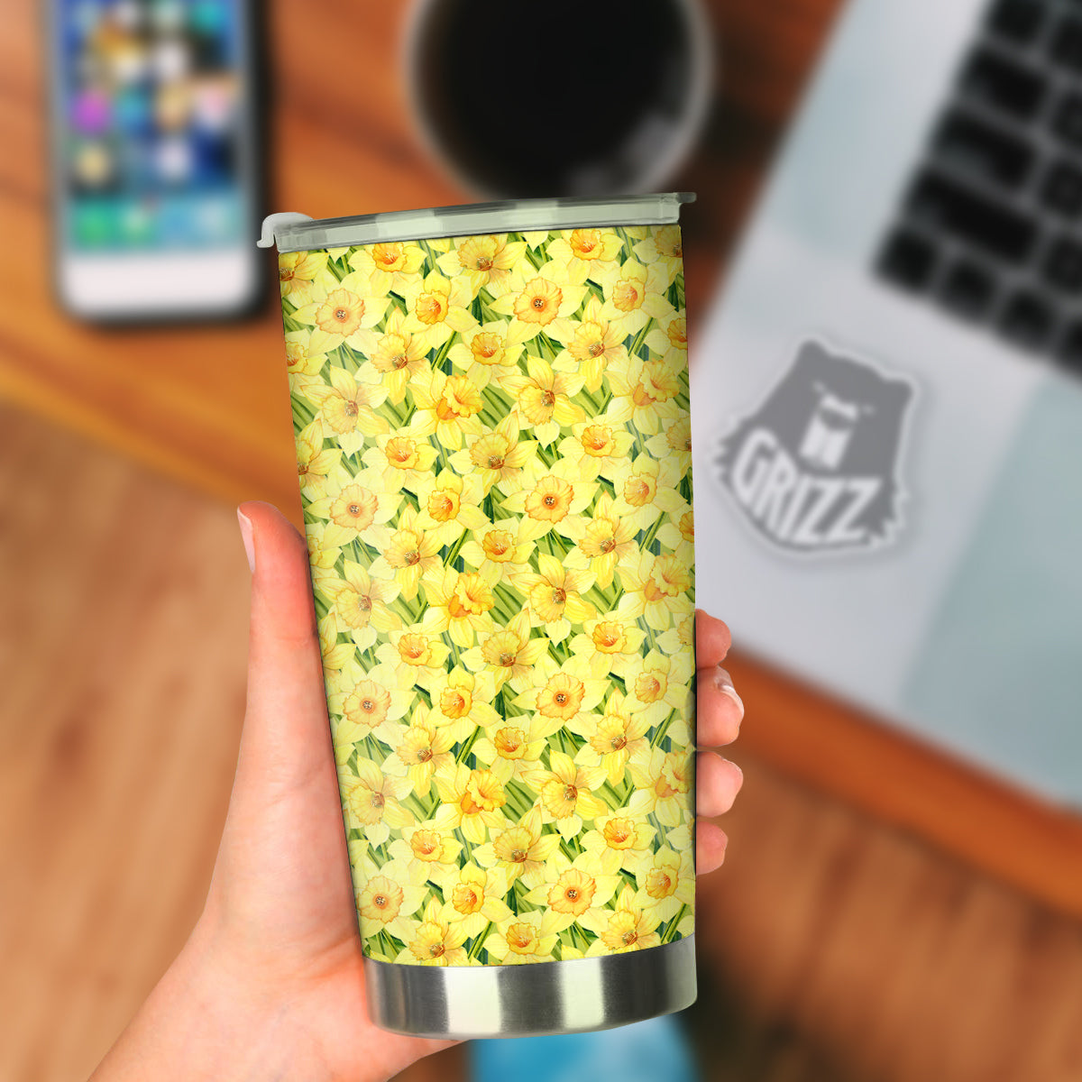 Flower Daffodil Watercolor Print Pattern Tumbler-grizzshop