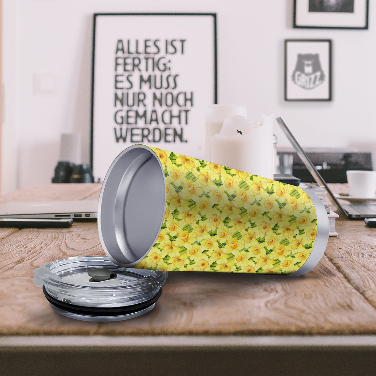 Flower Daffodil Watercolor Print Pattern Tumbler-grizzshop