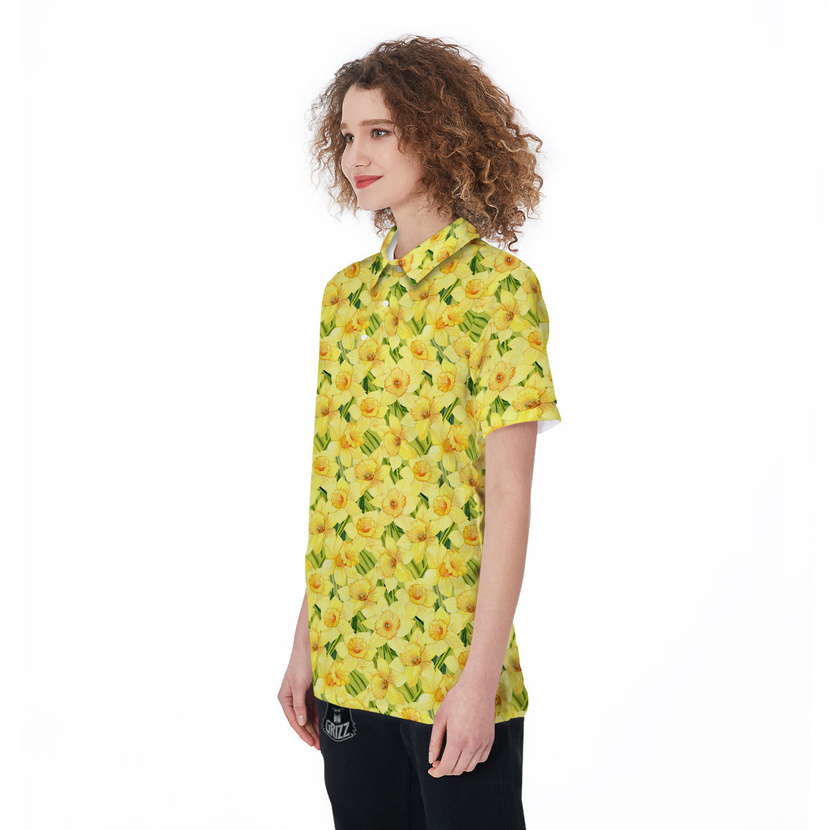 Flower Daffodil Watercolor Print Pattern Women's Golf Shirts-grizzshop