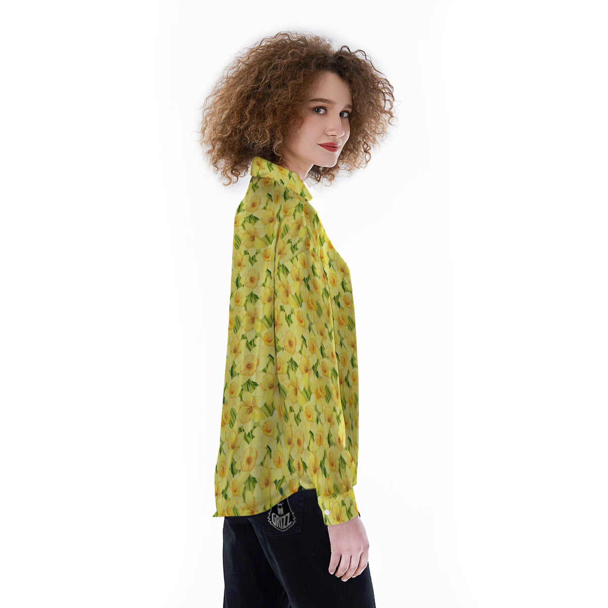 Flower Daffodil Watercolor Print Pattern Women's Long Sleeve Shirts-grizzshop